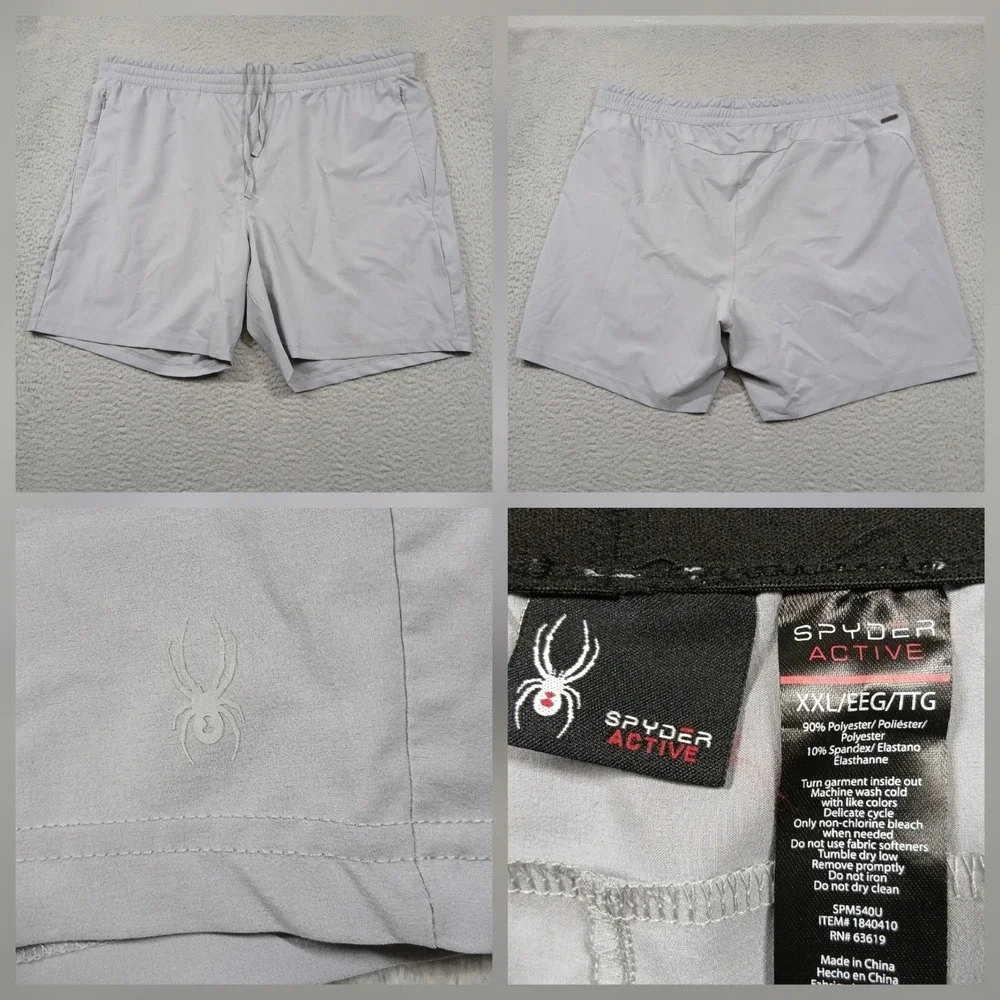 Spyder Active Shorts Mens XXL‎ Grey Polyester Stretch Athletic Gym Training
